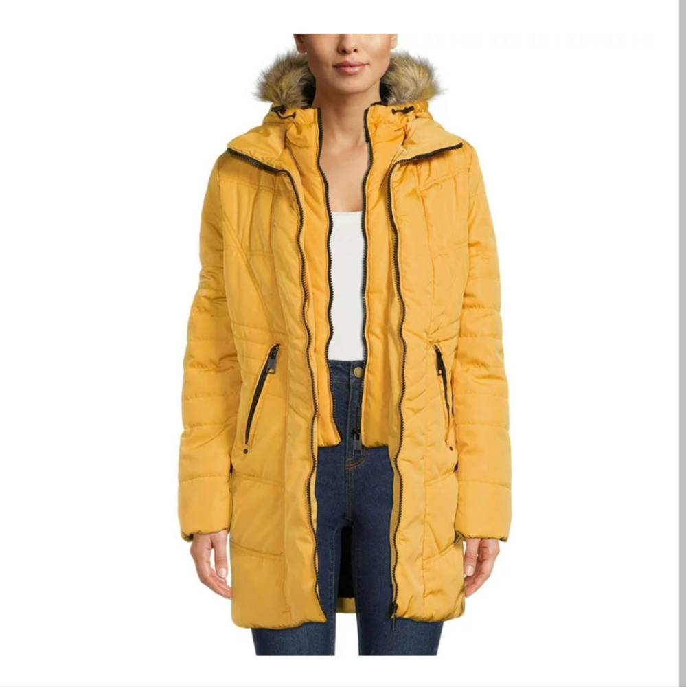 Quilted Puffer Coat in Warm Yellow Mustard